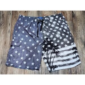 NBN Gear Swim USA Theme Shorts Men's XL Mesh Lined Patriotic American Flag Gray